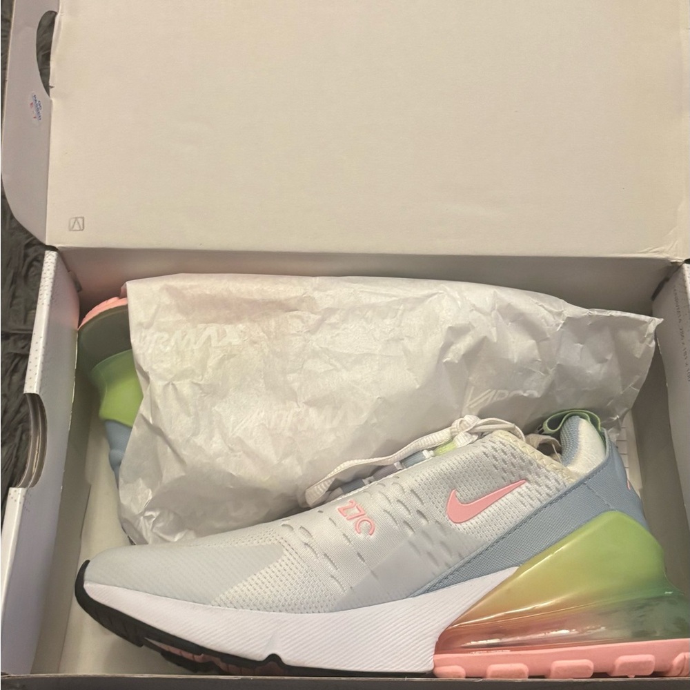 Nike Women's Air Max 270 in White and Pink with Rainbow Heel